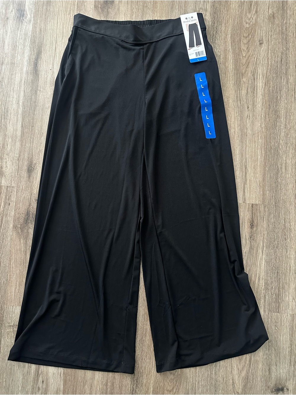 Three Dots Womens Black Wide-Leg Pull-On Pants size L Large